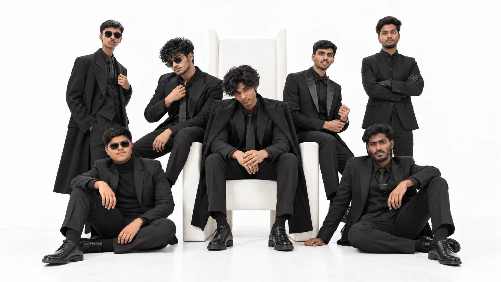 The Horvans team, seven people in black suits